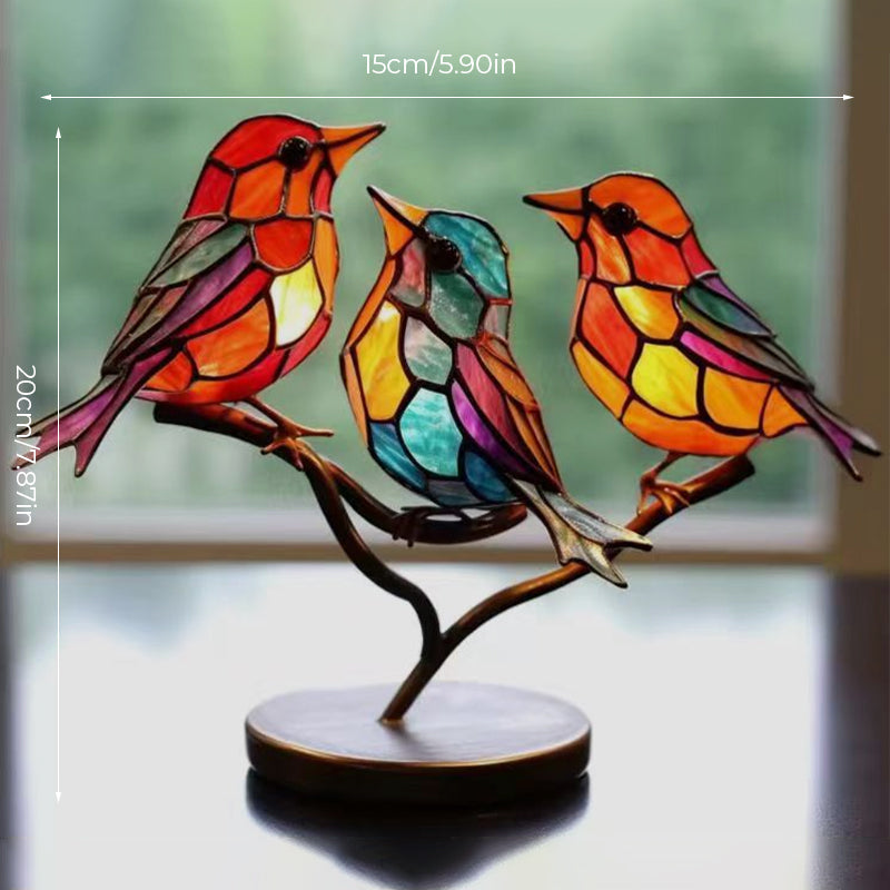 Birds on Branches Stained Glass Ornaments