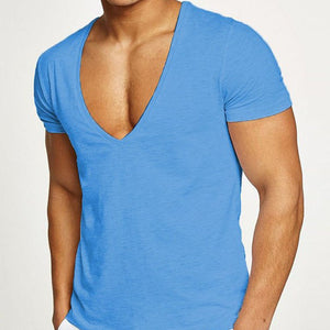 Deep V-Neck Cotton Short Sleeve T-Shirt