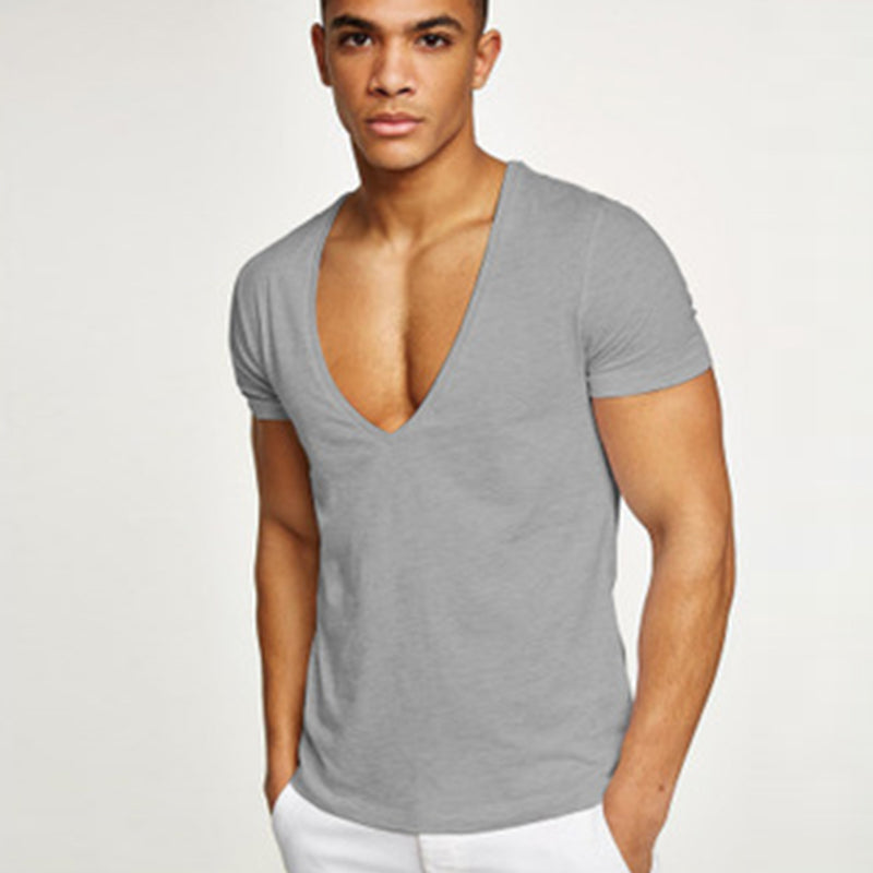 Deep V-Neck Cotton Short Sleeve T-Shirt