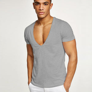 Deep V-Neck Cotton Short Sleeve T-Shirt