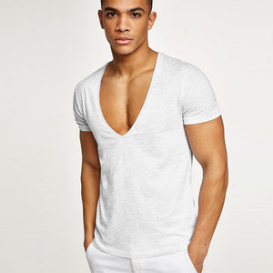 Deep V-Neck Cotton Short Sleeve T-Shirt