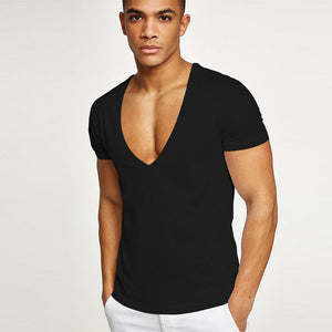 Deep V-Neck Cotton Short Sleeve T-Shirt