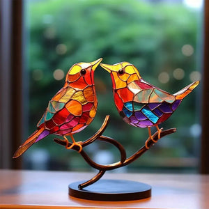 Birds on Branches Stained Glass Ornaments