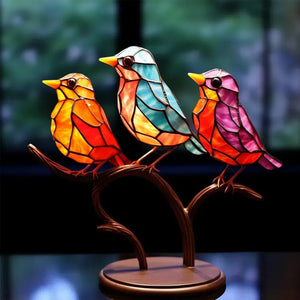 Birds on Branches Stained Glass Ornaments