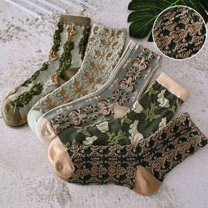 5 Pairs Womens Floral Cotton Socks