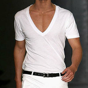 Deep V-Neck Cotton Short Sleeve T-Shirt