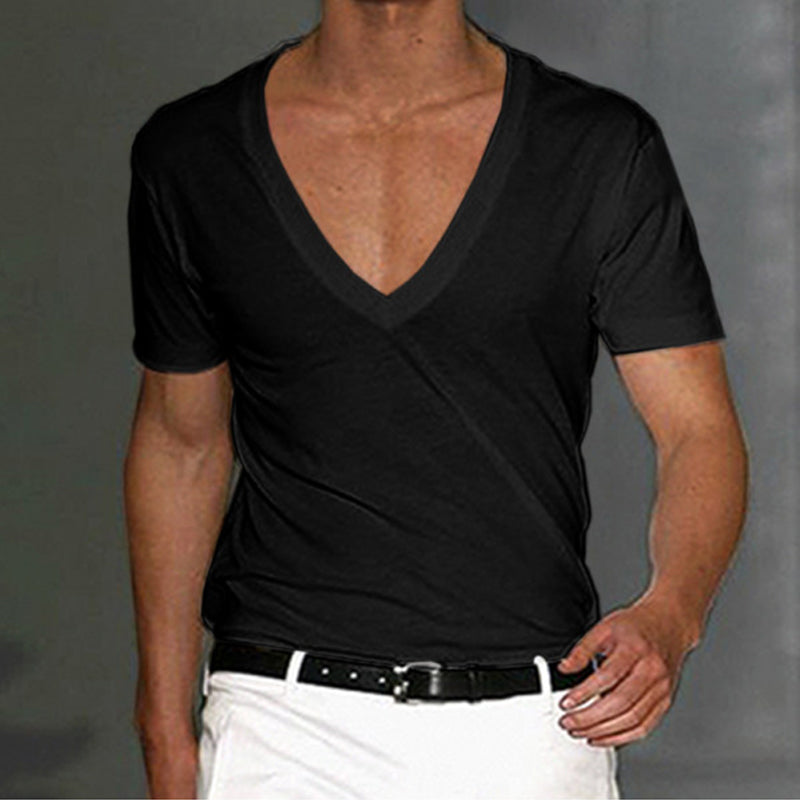 Deep V-Neck Cotton Short Sleeve T-Shirt