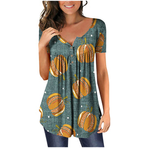 Halloween Colorful Printed Crinkled Short Sleeves