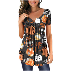 Halloween Colorful Printed Crinkled Short Sleeves