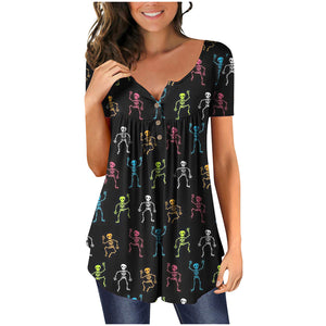 Halloween Colorful Printed Crinkled Short Sleeves