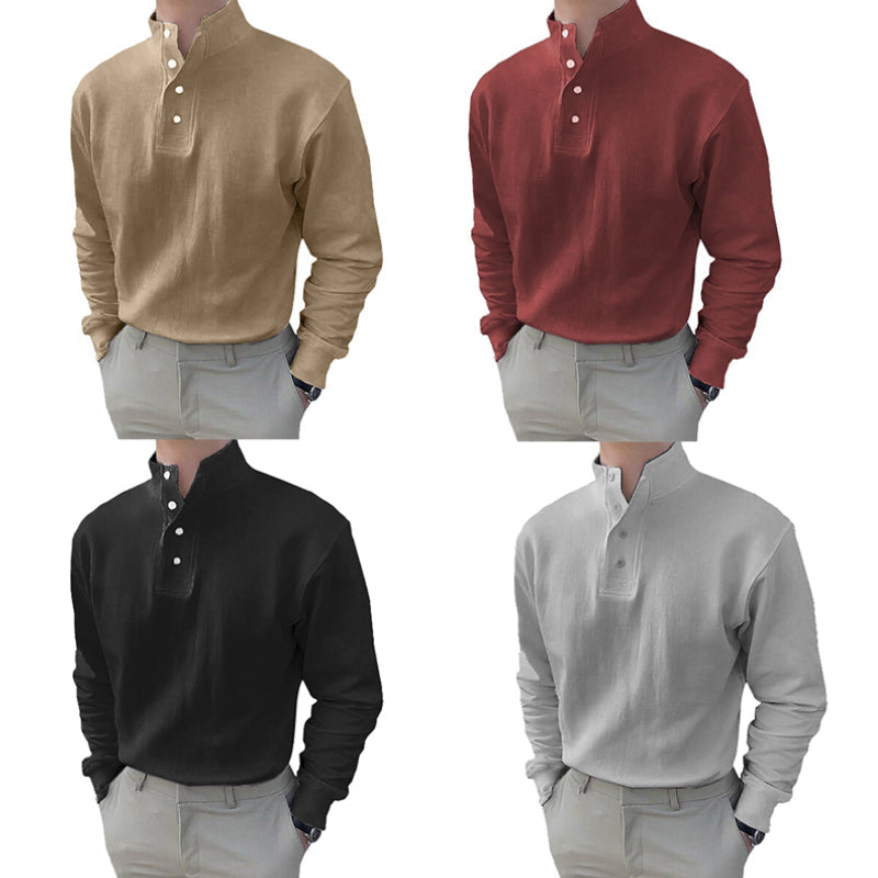 Men's High Neck and Long Sleeve Polo Shirt