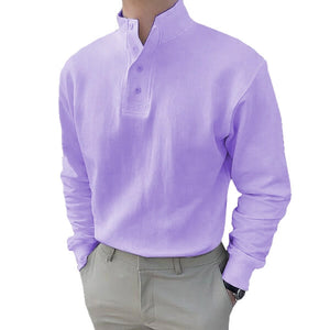 Men's High Neck and Long Sleeve Polo Shirt