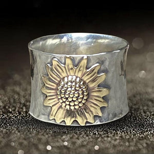 Golden Sunflower Wide Band Ring