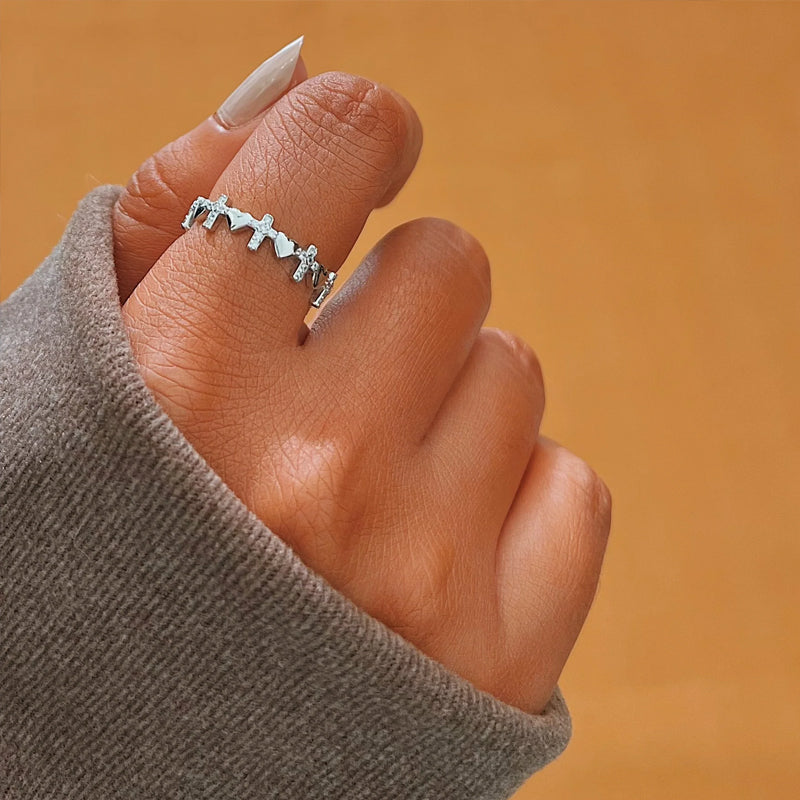 Inspirational Pray Cross Heart Ring