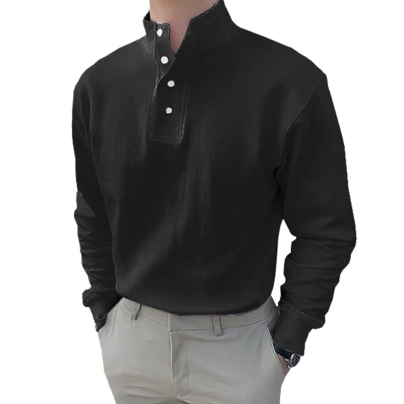 Men's High Neck and Long Sleeve Polo Shirt