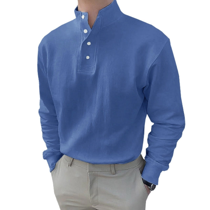 Men's High Neck and Long Sleeve Polo Shirt