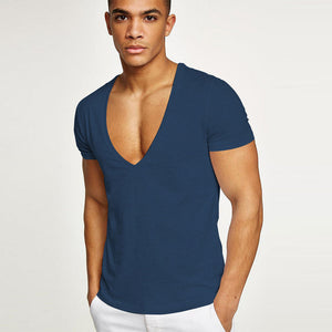 Deep V-Neck Cotton Short Sleeve T-Shirt