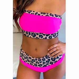 Leopard Print Stitching Bikini Set