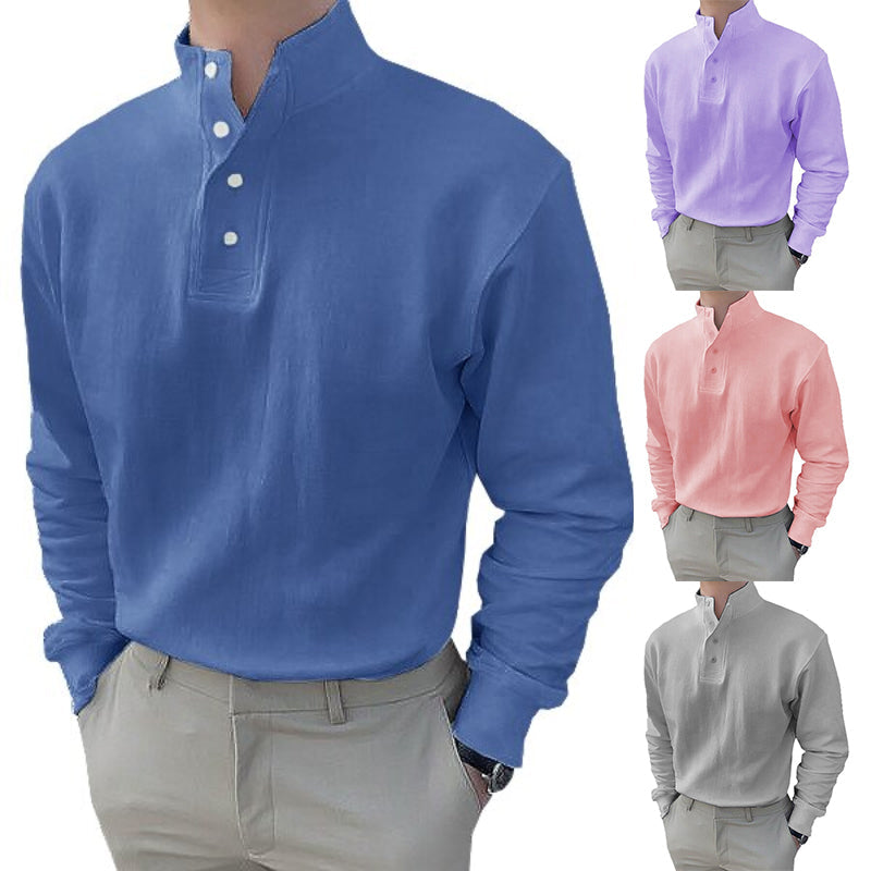 Men's High Neck and Long Sleeve Polo Shirt