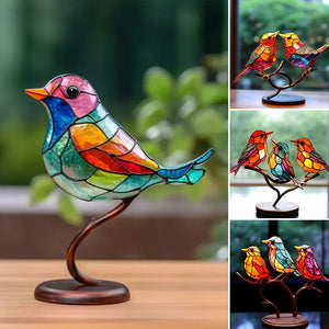 Birds on Branches Stained Glass Ornaments