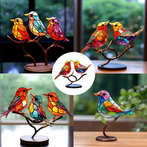 Birds on Branches Stained Glass Ornaments