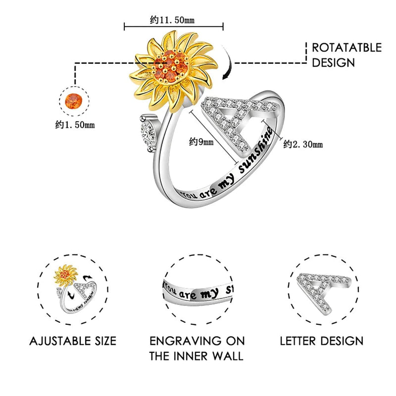 Sunflower Letter Adjustable Ring For Daughter/Granddaughter