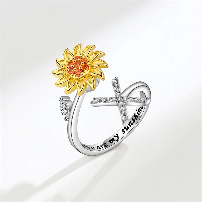 Sunflower Letter Adjustable Ring For Daughter/Granddaughter