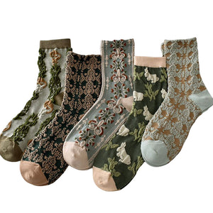 5 Pairs Womens Floral Cotton Socks